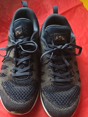 APL Navy and Gold Knit Athletic Sneakers